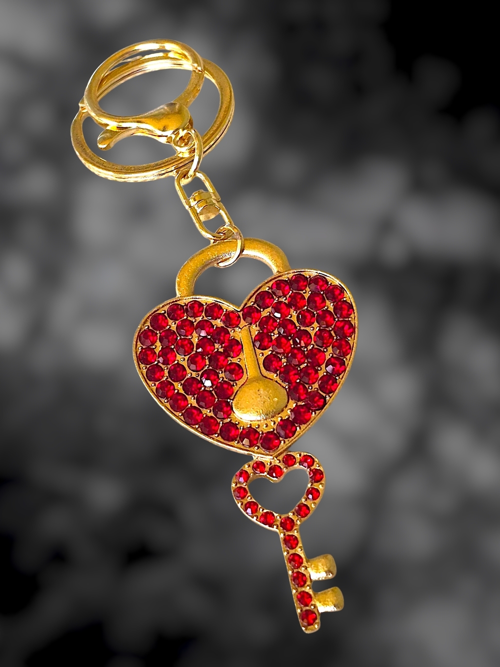 Gold & Red Crystal Heart Key Bag Charm / Keychain